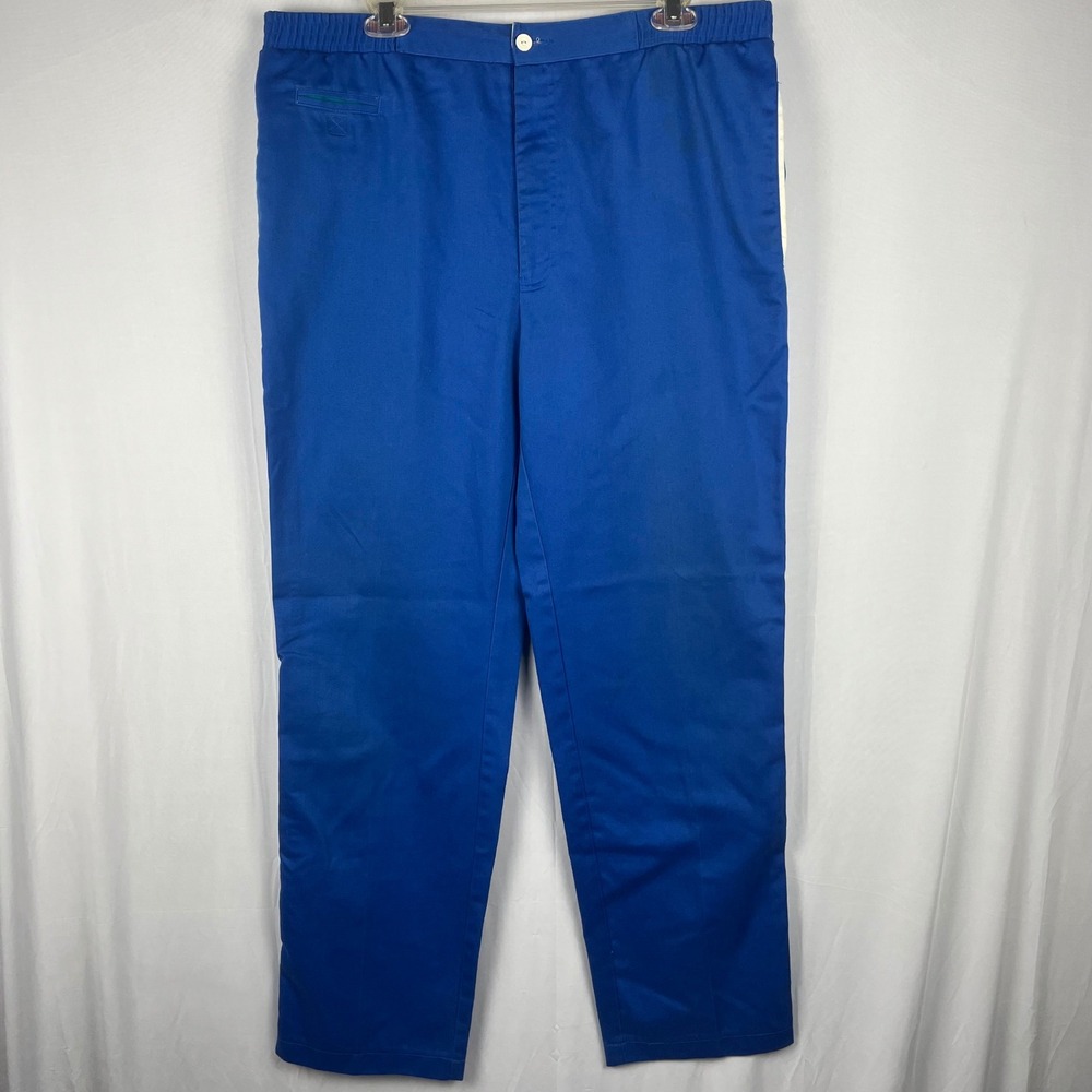 Vtg 80s 90s Pierre Cardin Casual Pants Sporty Elastic Waist Blue White‎ Trim Med